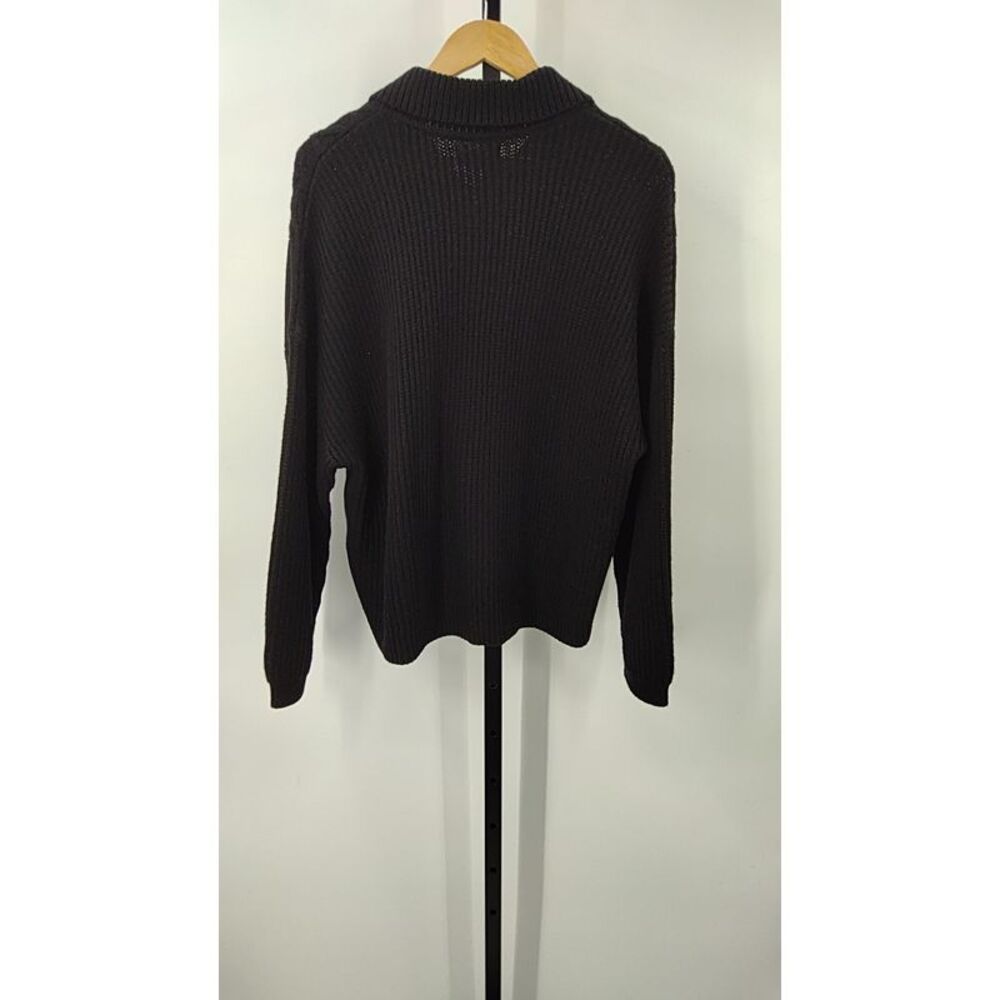 Quince Women Australian Merino Wool Collared Cable Cardigan Black L - Picture 2 of 3